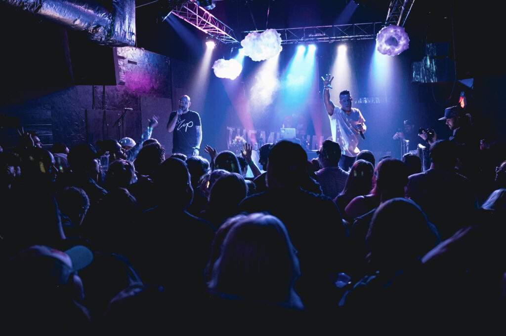 Fans at a concert with ZuP on stage