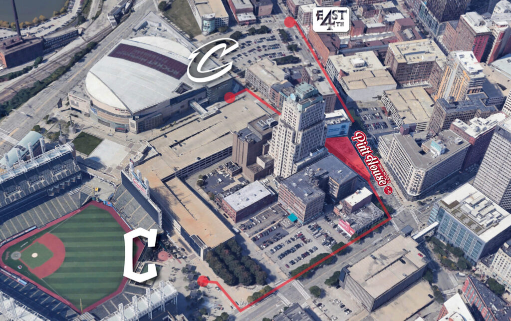 Map of new Pint House location close to Progressive Field and Rocket Mortgage FieldHouse.