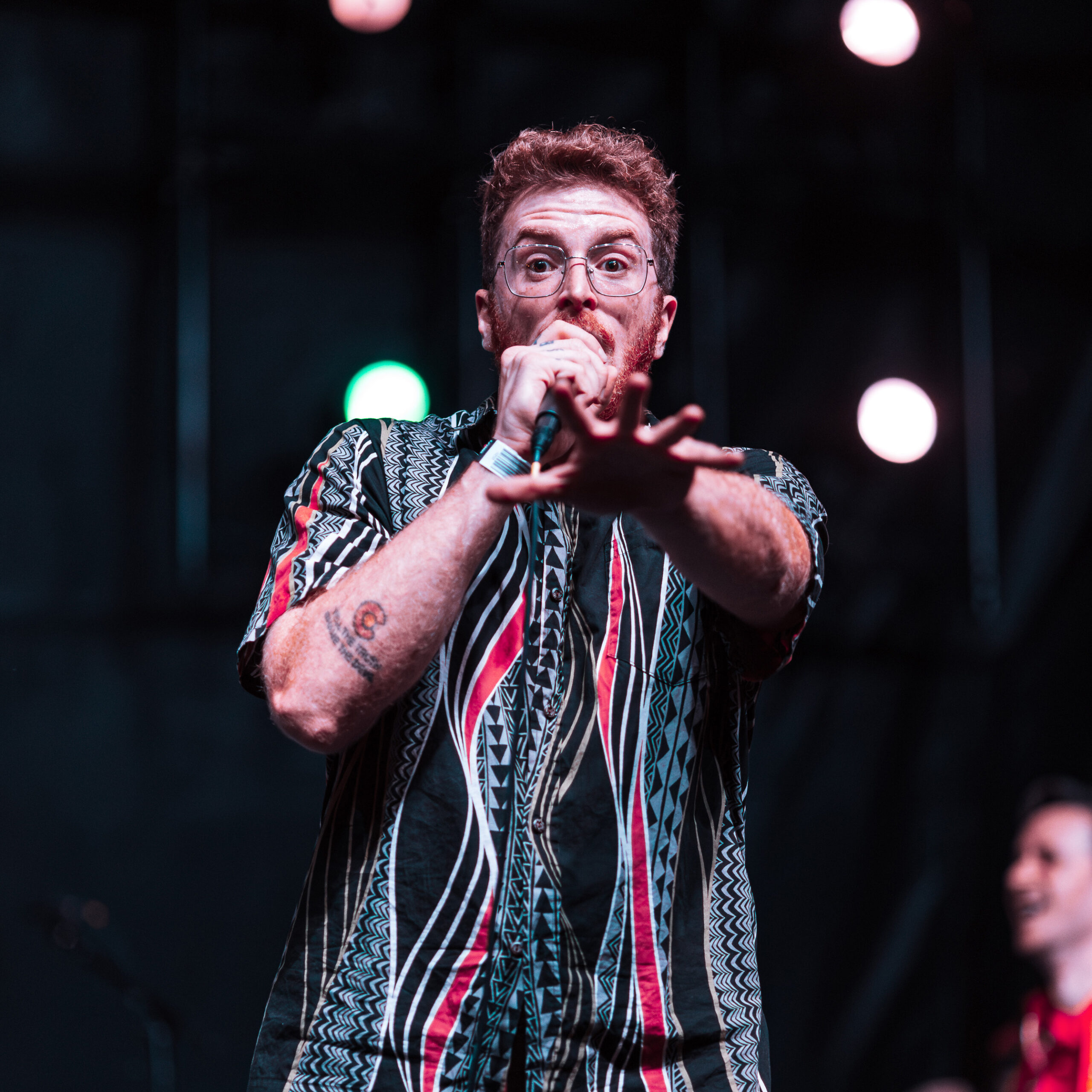 Tobyraps sings on stage at the Cleveland Rock & Roll Hall of Fame