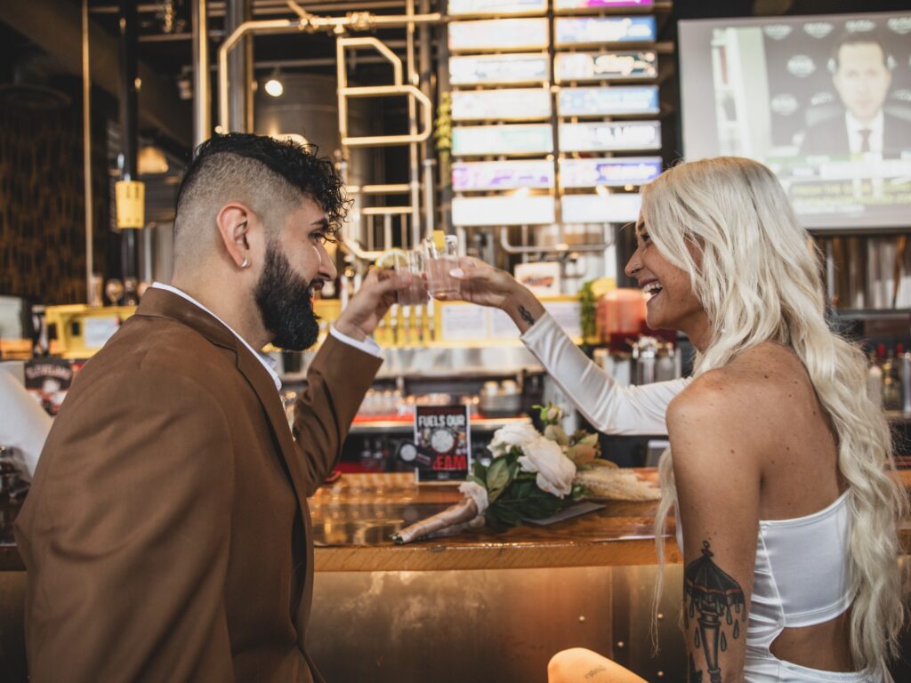 Happy Couple having a Brewery Wedding