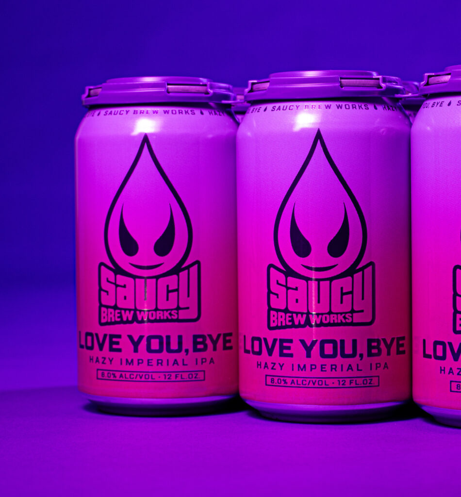 A 6 pack of Love You, Bye on a glowing purple background.